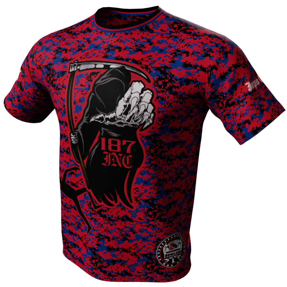 187 Inc Red and Blue Digital Camo Bowling Jersey