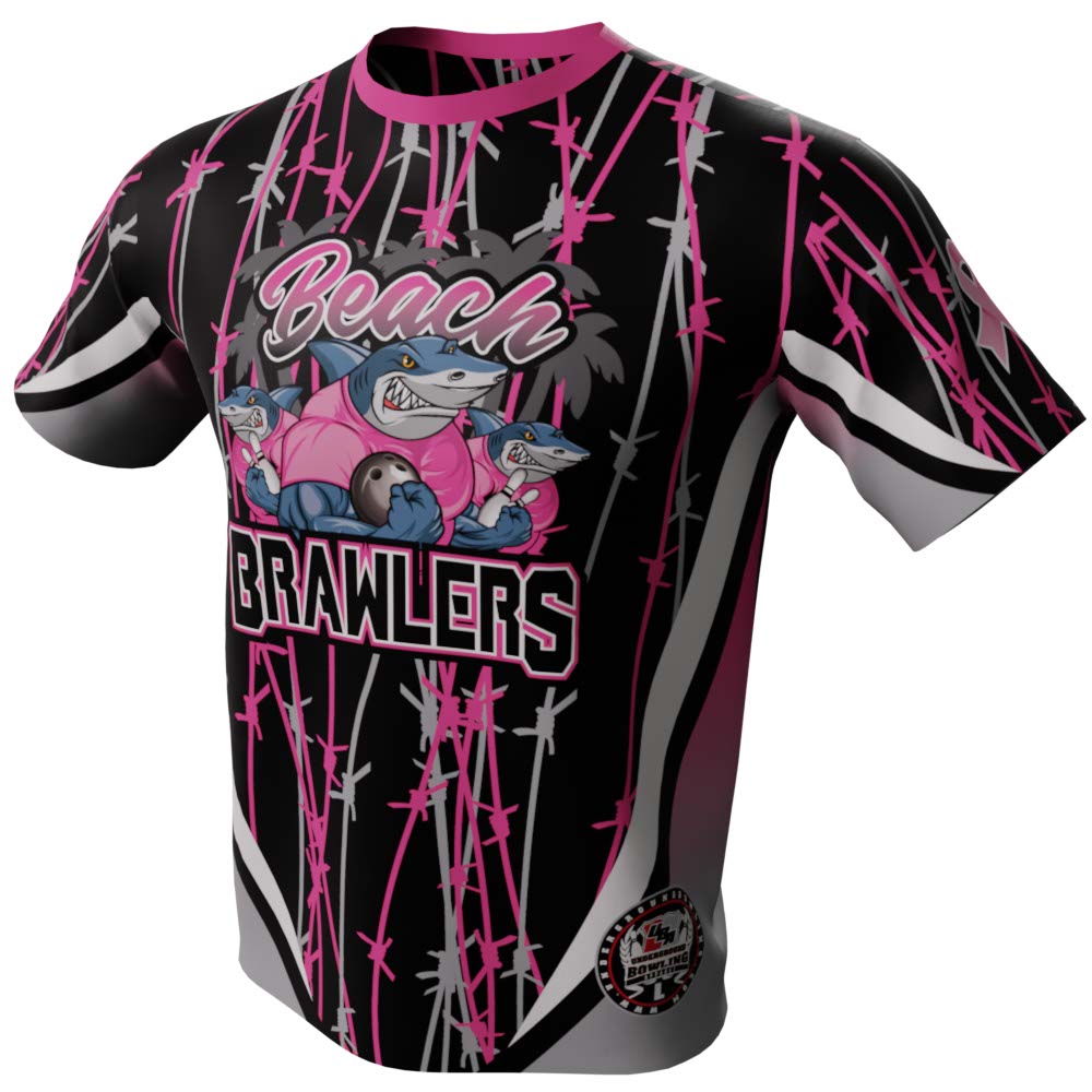 Beach Brawlers Black and Pink Bowling Jersey