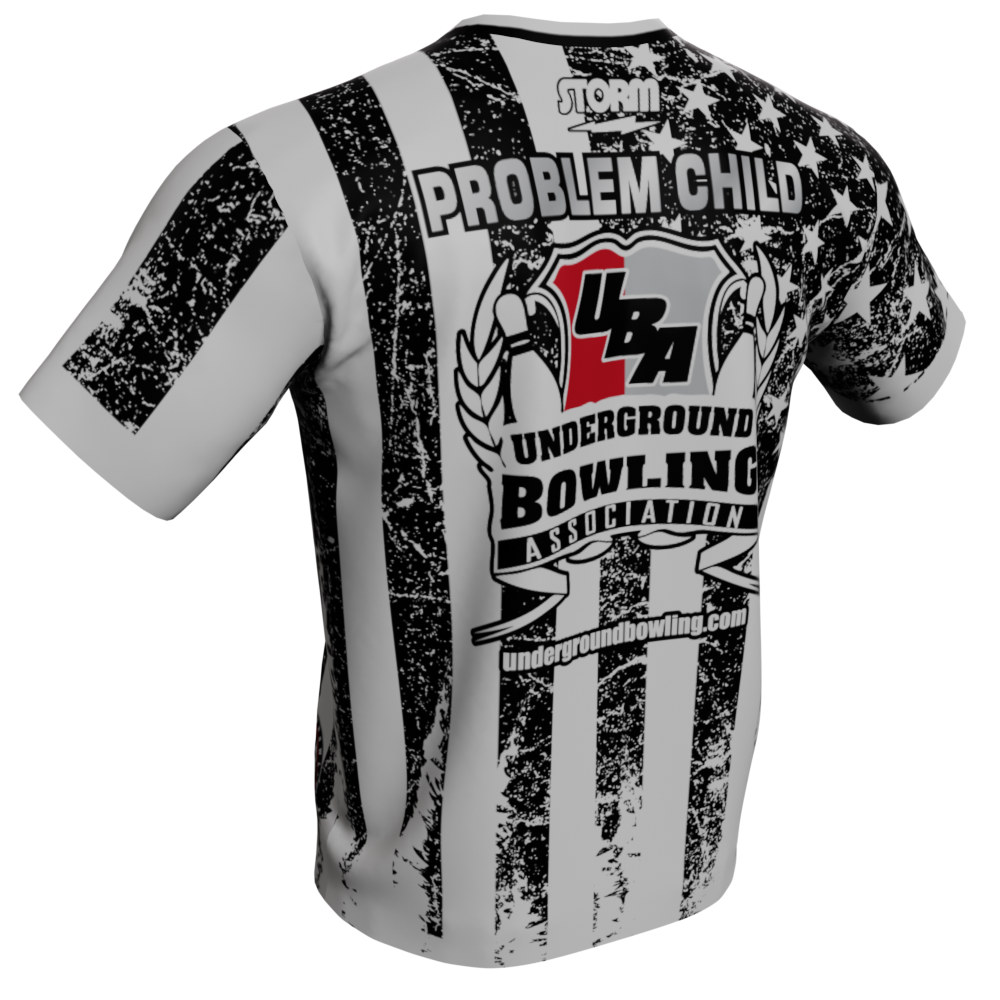 House Shot Heros Bowling Jersey - Black and White American Flag - back