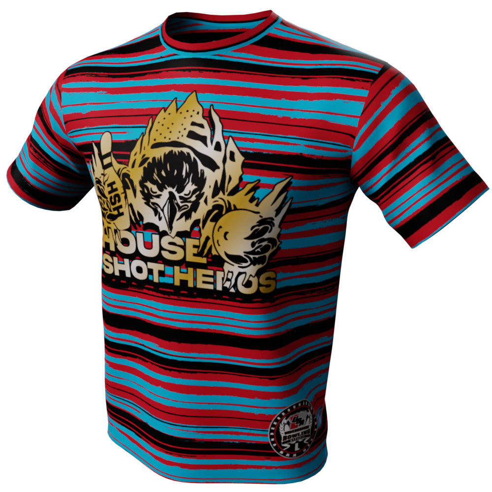 House Shot Heros Bowling Jersey Red and Blue Stripes