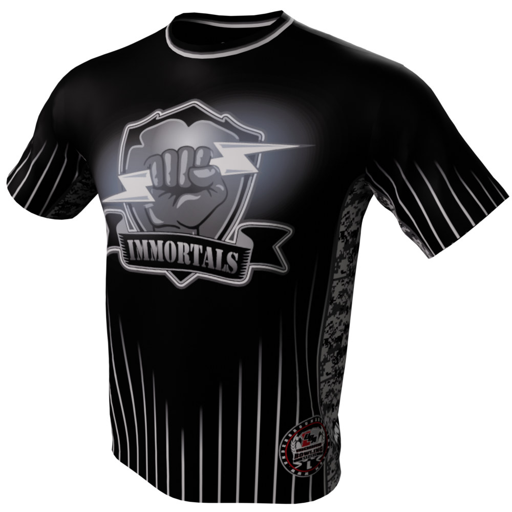 Immortals Black with White Pinstripes Bowling Jersey
