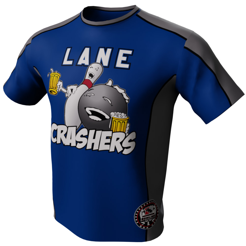 Lane Crashers Blue and Gray Bowling Jersey